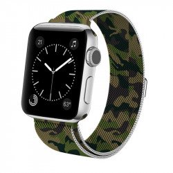 Premium Color Stainless Steel Magnetic Milanese Loop Strap Wristband for Apple Watch Series 7/6/SE/5/4/3/2/1 Sport - 40MM / 38MM (Camouflage Green)